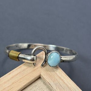 Vintage DK Sterling Silver Larimar Horseshoe Hook Bangle Bracelet 925 21g